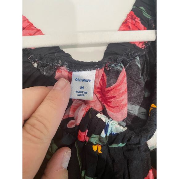 Old Navy Women's Floral Off-the-Shoulder Blouse Top Black‎ Hawaiian Size Medium - Picture 4 of 6
